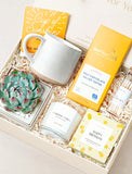 Happy Birthday gift box with a succulent, speckled ceramic mug, artisan chocolate, vanilla candle, and matches. - Image 