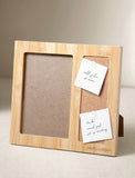 Sustainably sourced bamboo picture frame featuring a photo slot and a cork memo board with two pinned notes. - Image 