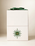 Beige gift box with an imprint and green bow. - Image 